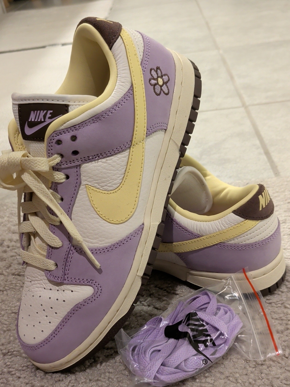 Nike Dunk Low Lavender and Butter Yellow with Floral Accent